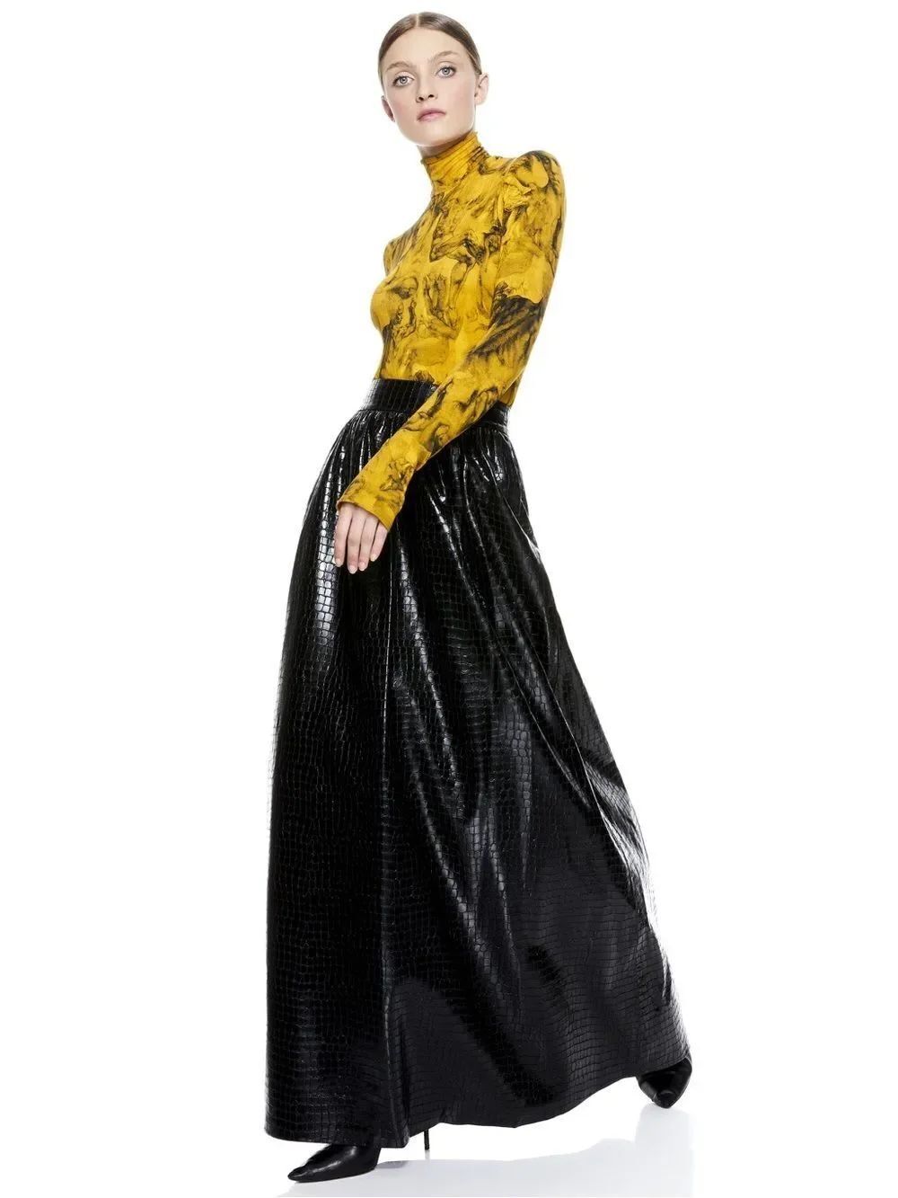 NWT Alice + Olivia TINA VEGAN Croc LEATHER GOWN maxi SKIRT - Picture 3 of 15